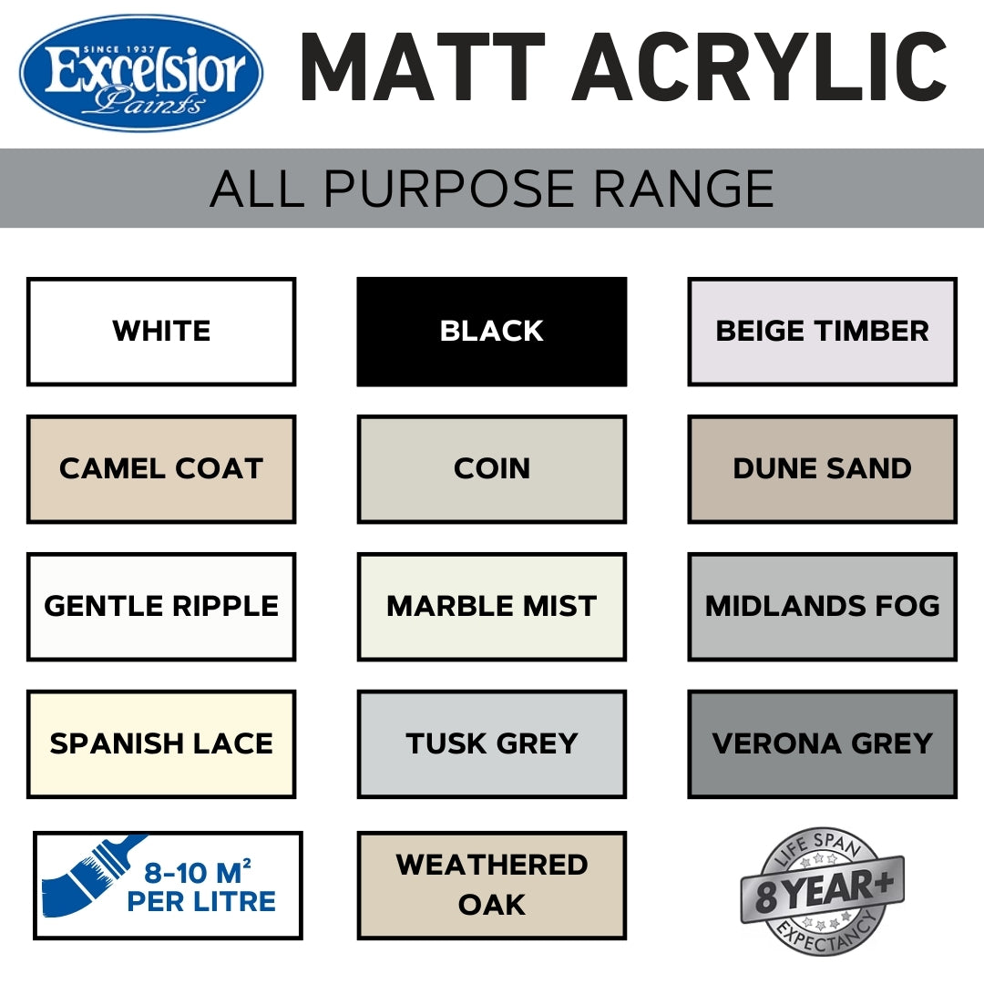 Excelsior All Purpose Matt Acrylic - Color Chart